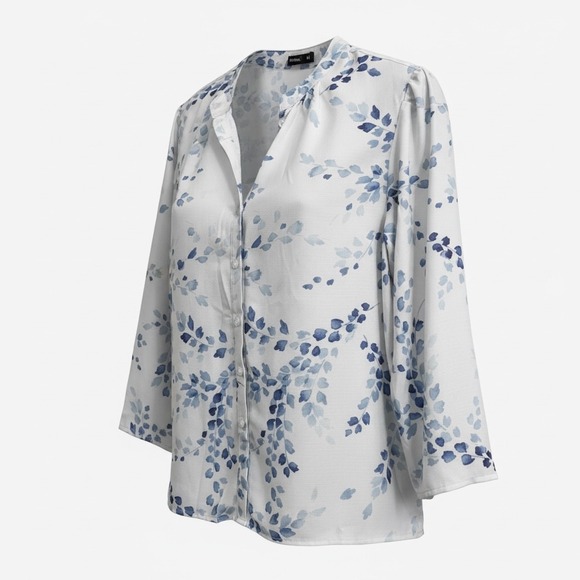 Hakka Tops - Hekka Women's Blue Floral Sheer Button Front‎ Blouse Long Sleeve Size M